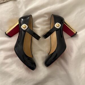 Christian Louboutin Black Heels with Red and Gold Accents